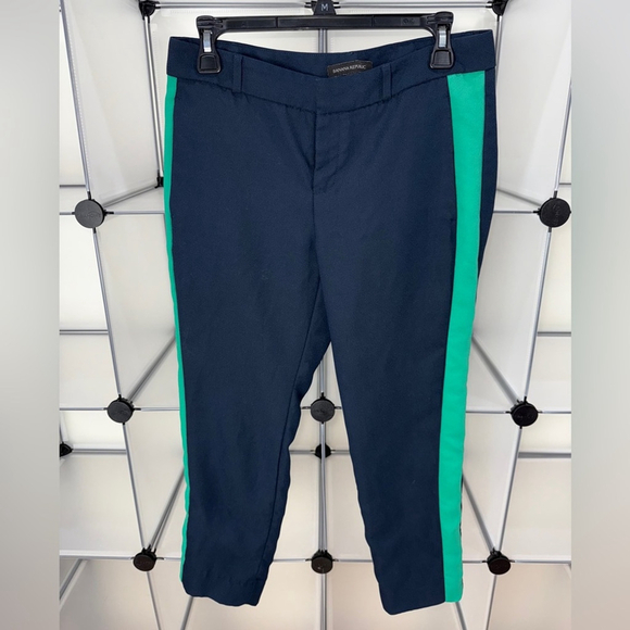 BANANA REPUBLIC Avery Navy Green Side Stripe Crepe Straight Ankle Pants 2 Petite - Picture 3 of 10